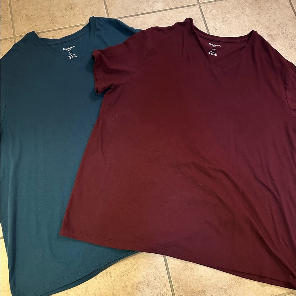 Goodfellow & Co Burgundy and Teal V-Neck Tee Size XXL